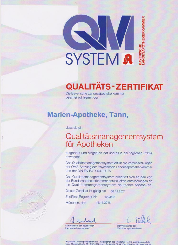 QMS-Zertifikat 15.11.18