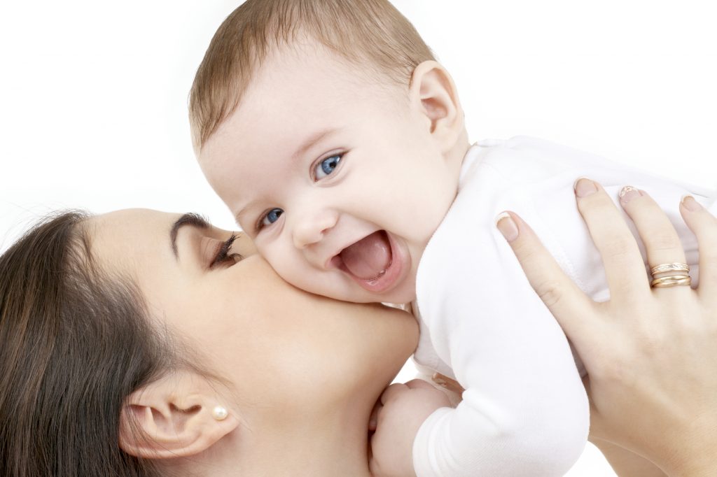 picture of happy mother with baby over white